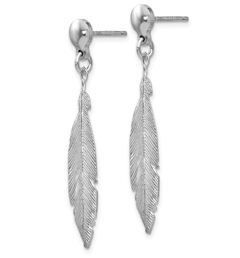 Sterling Silver Rhodium Plated Leaf Post Dangle Earrings