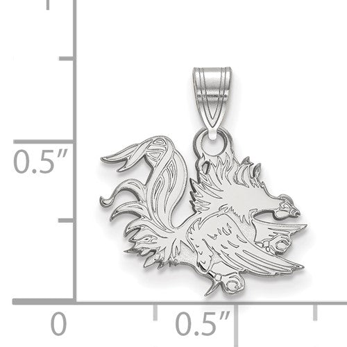 Sterling Silver Rhodium Plated University Of South Carolina Small Pendant
