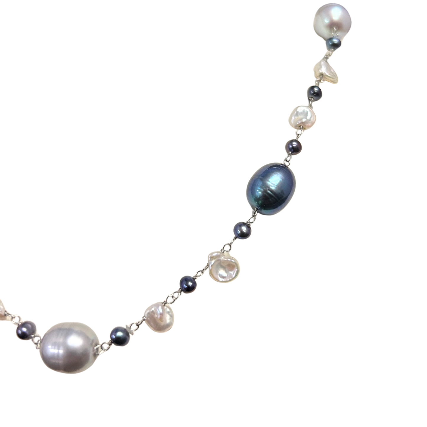 14KW 3.5-9MM Blue & Grey Freshwater Pearl Necklace - 18"
