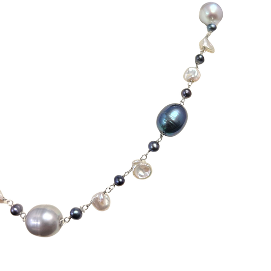 14KW 3.5-9MM Blue & Grey Freshwater Pearl Necklace - 18"