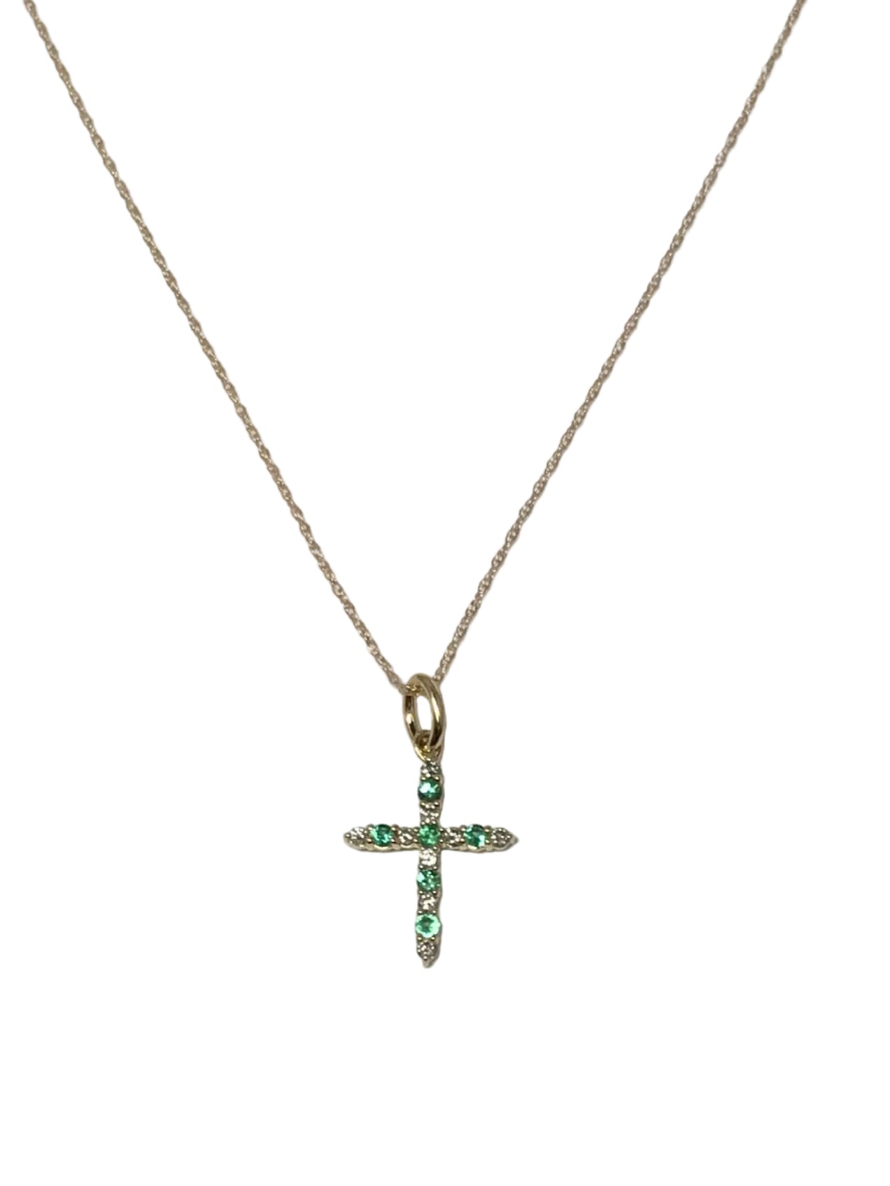 XP-1371-EM 10K Yellow Gold Emerald/Diamond Cross Necklace