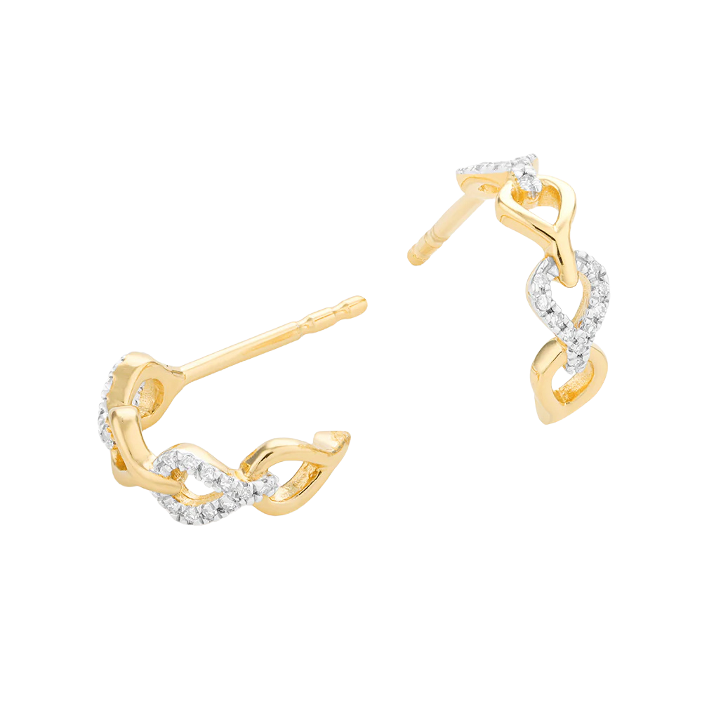 Ella Stein Sterling Silver Gold Plated .06CTTW Diamond In The Link Huggie Earrings