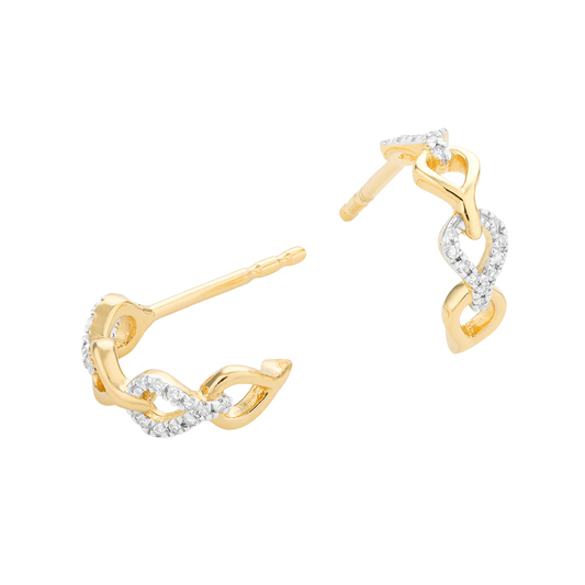 Ella Stein Sterling Silver Gold Plated .06CTTW Diamond In The Link Huggie Earrings