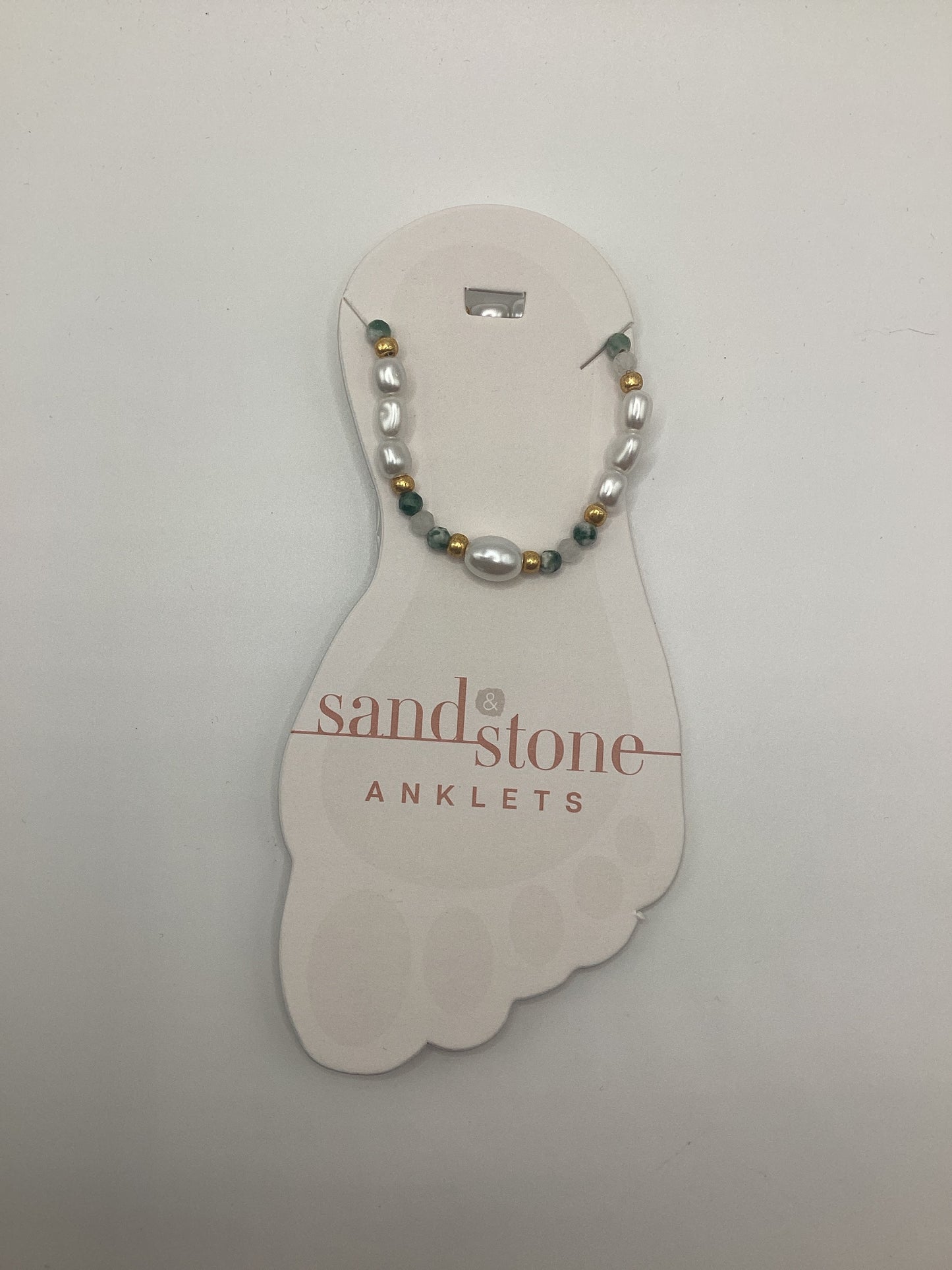 SS-ANKG39 Sand & Stone Gold Tone Pearl Green Anklet