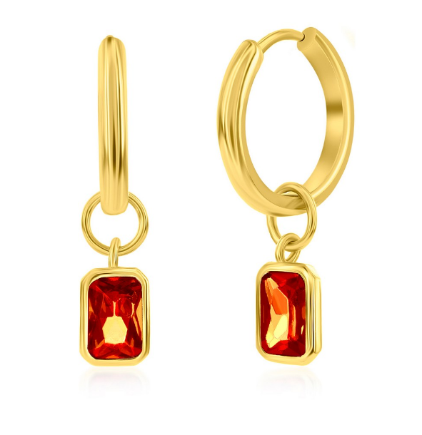 Sterling Silver Gold Plated "July" Rectangle Hoop Earrings