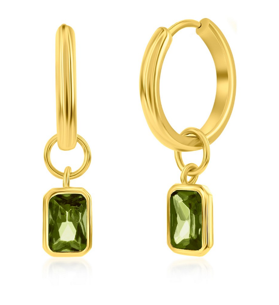 Sterling Silver Gold Plated "August" Rectangle Hoop Earrings