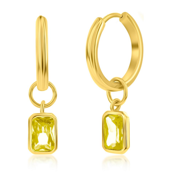 Sterling Silver Gold Plated "November" Rectangle Hoop Earrings
