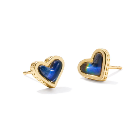 Kendra Scott Gold Framed Ari Heart Stud Earrings in Mood Stone