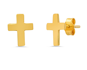 Sterling Silver Gold Plated Plain Cross Earrings