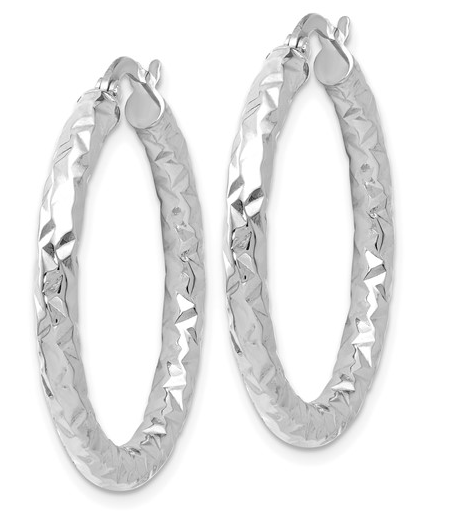 10K White Gold ForeverLite Polished & Texturized Hoop Earrings