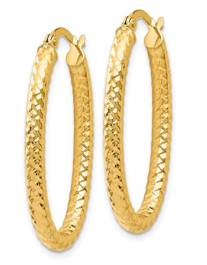 10K Yellow Gold ForeverLite Polished & Textured Oval Hoop Earrings