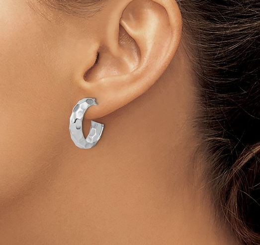 Sterling Silver Polish Textured J-Hoop Earrings