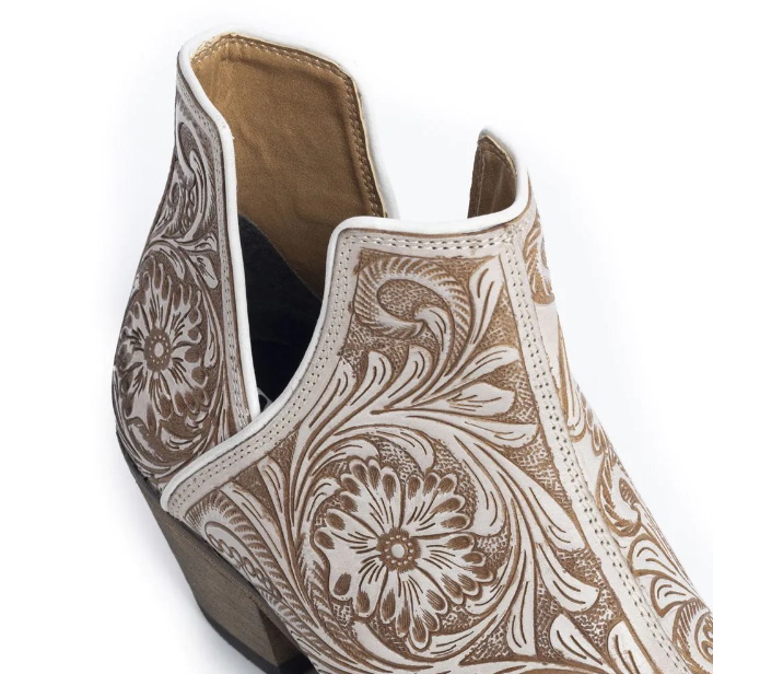 S-10600 Myra Western Moxie Hand-Tooled Booties in White Chocolate