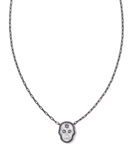Kendra Scott Gunmetal Skeleton Short Necklace in Ivory Mother of Pearl