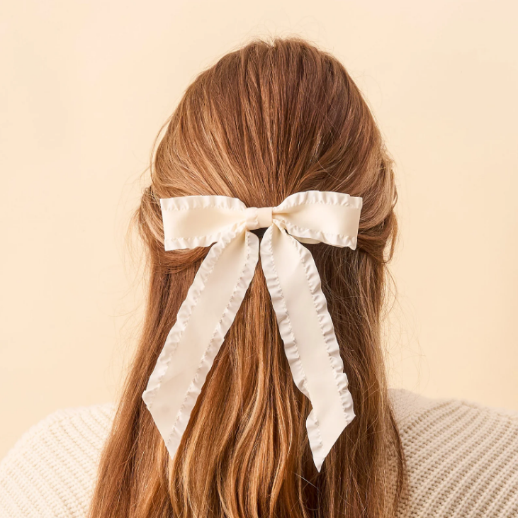 Ruffle Hair Bow - Cream