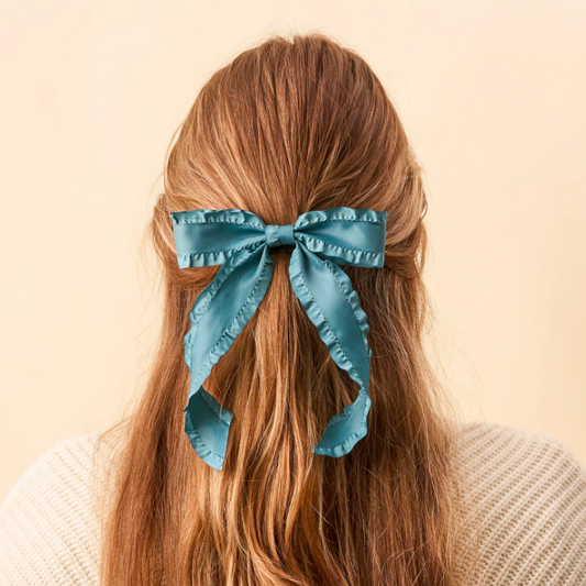 Ruffle Hair Bow - Dark Teal