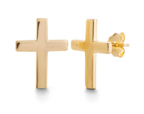 Sterling Silver Gold Plated 12mm Plain Cross Earrings