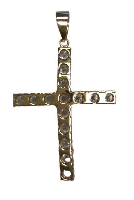 Gold Plated Sterling Silver Large CZ Cross Pendant