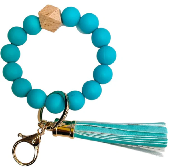 BB139X125T3 Teal Beaded Keychain