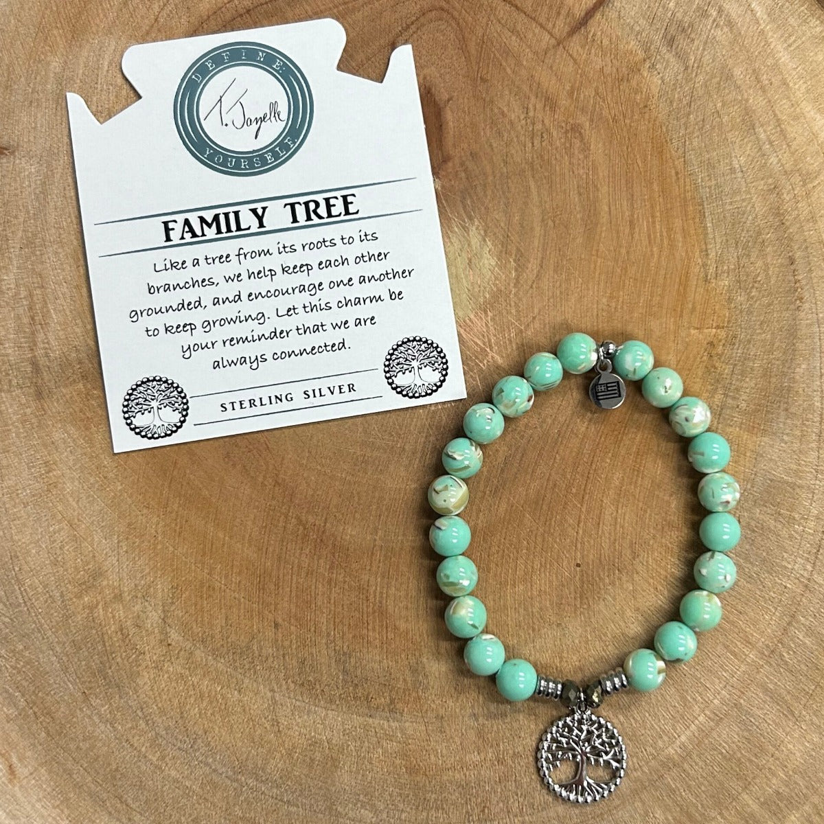 T. Jazelle Family Tree in Light Green Shell Stones