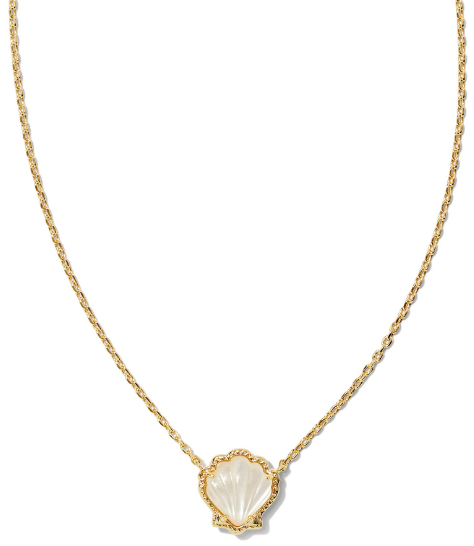 Kendra Scott Gold Tone Brynne Shell Short Pendant Necklace in Ivory Mother of Pearl