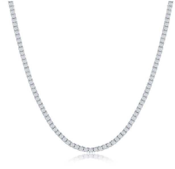 Sterling Silver 2mm Cubic Zirconia Tennis Necklace - 18"