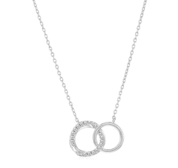 Sterling Silver Cubic Zirconia Double Circle Necklace - 16"
