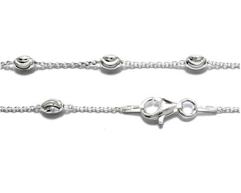 Sterling Silver Diamond Cut Oval Moon Bead Chain - 11"