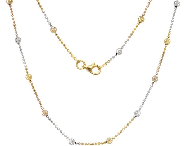 Sterling Silver 3.2mm Tri-Color Moon Bead Chain - 18"