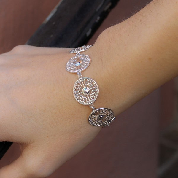 722 DER B332 Southern Gates Sterling Silver Ornamental Maya Bracelet 0