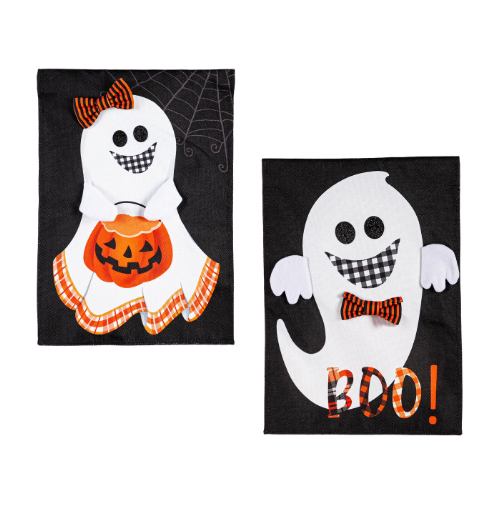Girl and Boy Ghost Reversible Burlap House Flag