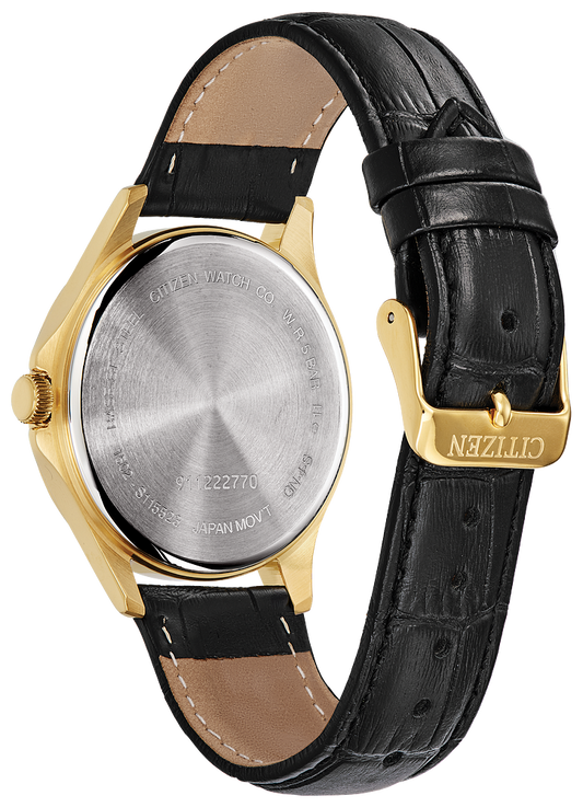 Men's Citizen Quartz Gold Tone Watch with Leather Strap