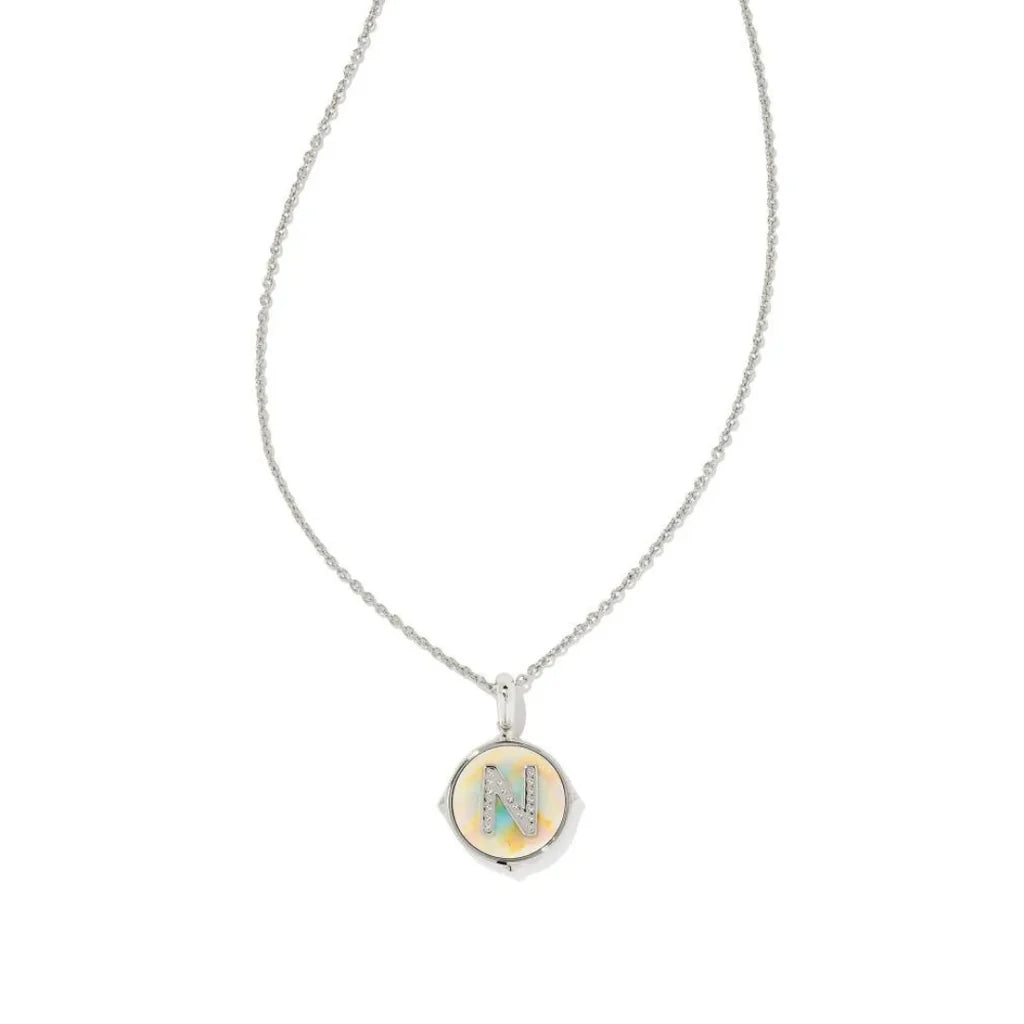 9608802405 Kendra Scott Letter N Silver Pendant Necklace in Iridescent Abalone