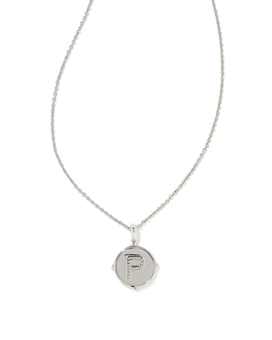 9608802409 Kendra Scott Letter P Silver Disc Reversible Necklace in Iridescent Abalone