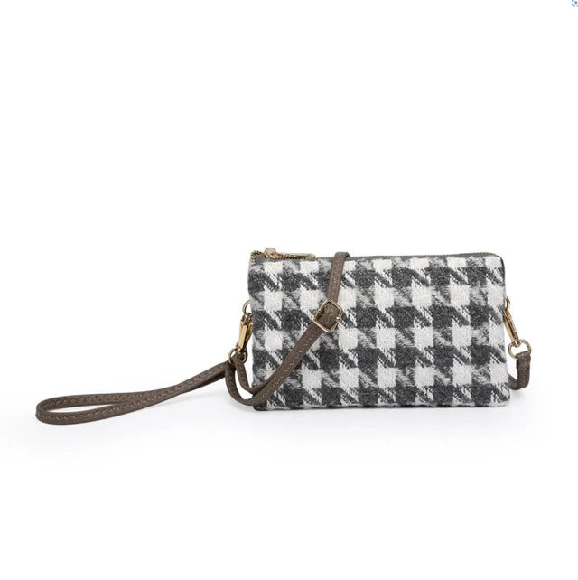M013HDST-GWWT Jen & Co. Riley Crossbody Grey White Houndstooth 0