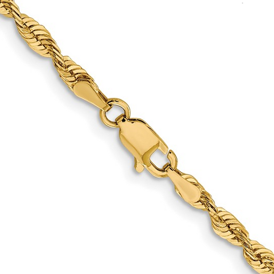 10K Yellow Gold 3mm Diamond Cut Lightweight Rope Chain - 22"