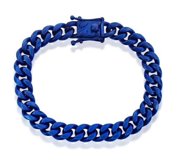 Stainless Steel 10mm Cuban Link Bracelet - Matte Blue