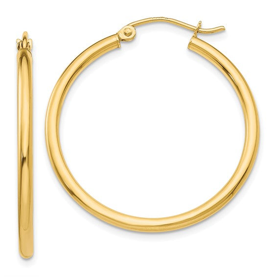 10K Yellow Gold 2mm Lightweight Tube Hoop Earrings - 31mm