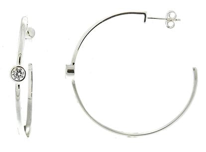 Sterling Silver Hoop With Round Cubic Zirconia