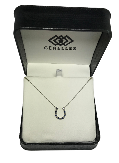 U 32905 10K White Gold Blue/Clear Stone Horseshoe Necklace