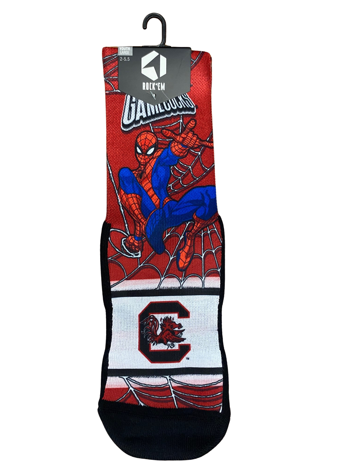 CL-MARVEL-SC-SPIDERMAN-WEBSOUT-YTHL SC Gamecocks Spiderman Youth Socks Large