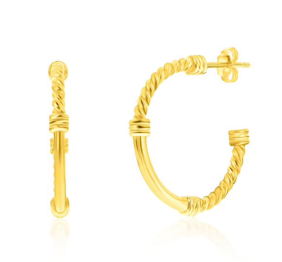 Sterling Silver Gold Plated 24mm Half Rope Hoop Earrings