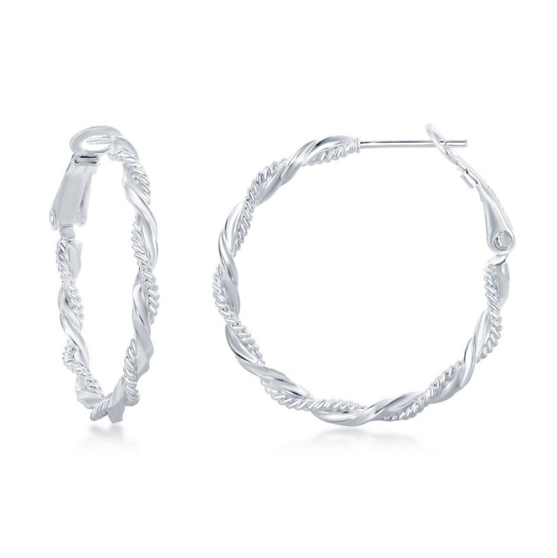 Sterling Silver Intertwined Rope & Twist Design Hoop Earrings