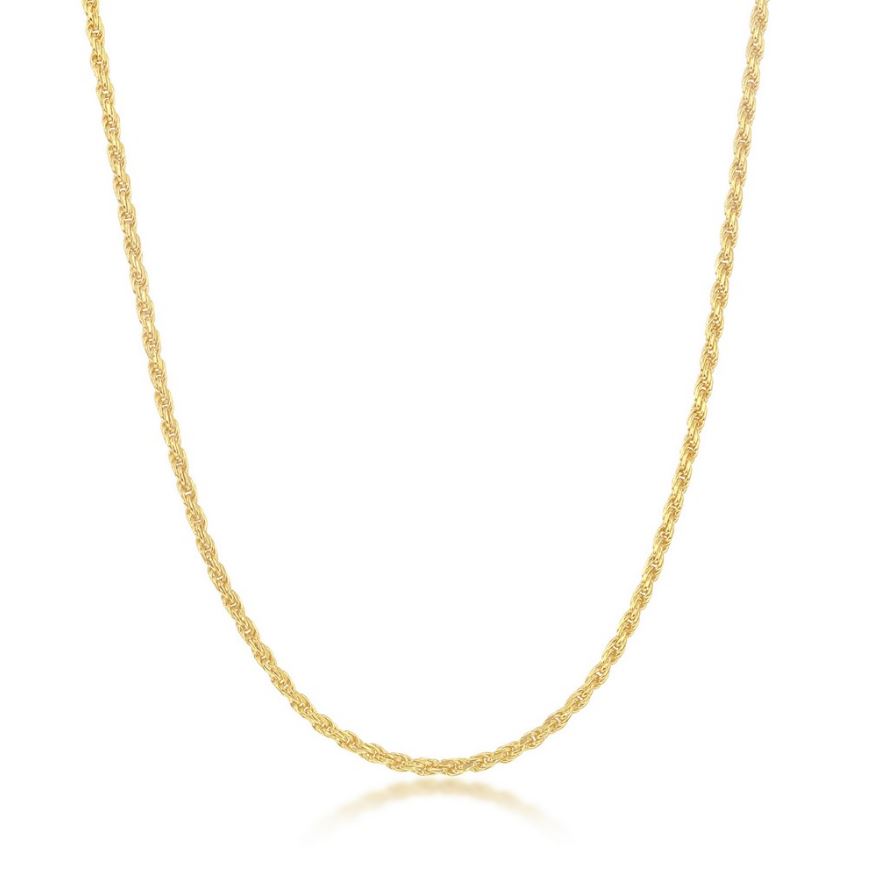 Sterling Silver Gold Plated 2.3mm Rope Chain - 20"