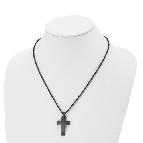 Stainless Steel Brushed Black IP-Plated Cross Necklace