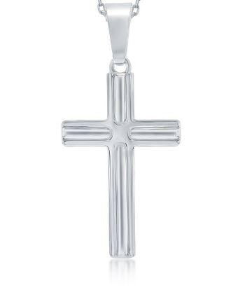 Sterling Silver Lined Cross Pendant