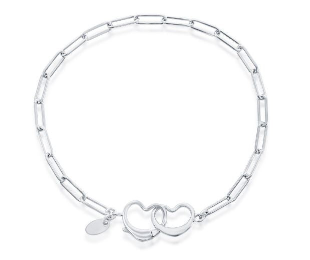 Sterling Silver Paperclip Heart Clasp Bracelet - 7.5"