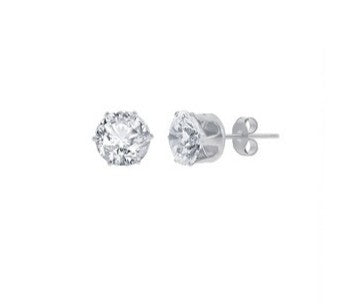 Sterling Silver Six Prong 4mm Round Cubic Zirconia Studs