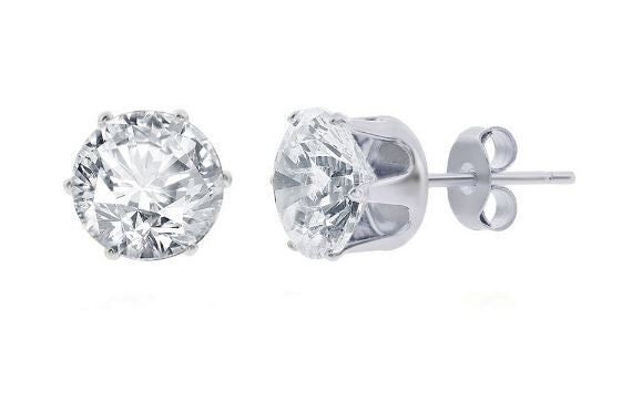 Sterling Silver 8mm Round Cubic Zirconia Stud Earrings