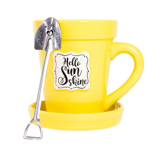 Yellow Flower Pot Mug With "Hello Sunshine"